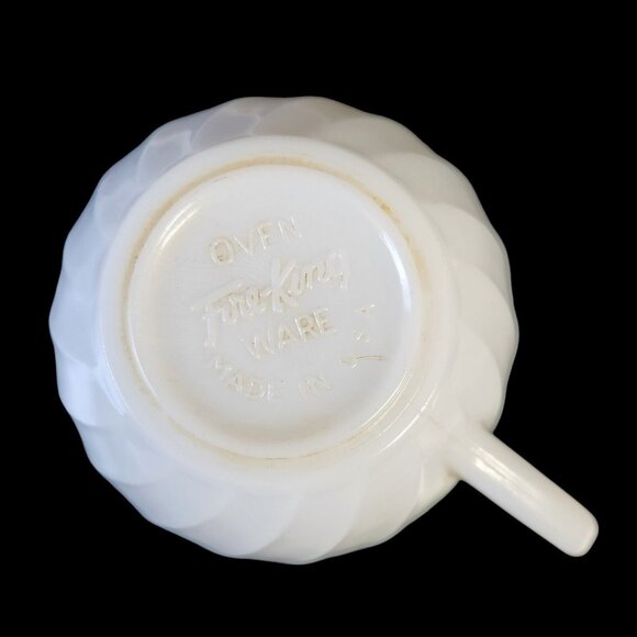 Vintage Fire King Milk Glass Swirl Coffee Cups & Saucers  w/ Gold Trim Set of 3 - Picture 4 of 7